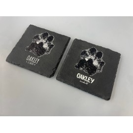 Rustic Slate Custom Coasters- Set of two - Includes Non-slip pads - Ideal for Kitchen, Table, Home, Office, Gift, 100 x 100mm