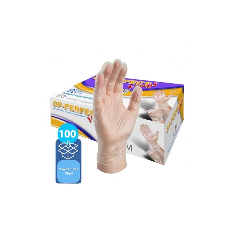OP-PERFECT Premium Powder-Free Disposable Vinyl Gloves, Medium, PACK OF 100