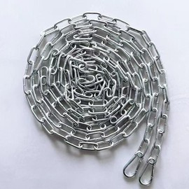 5M/197 Inch Heavy Duty Steel Security Chain, 3.2mm Thick Links, Galvanized Metal, with Carabiners, Silver
