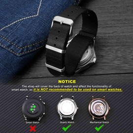 WOCCI 20mm Military Nylon Watch Band, One-piece Ballistic Nylon Strap for Men and Women, Silver Buckle (Black)