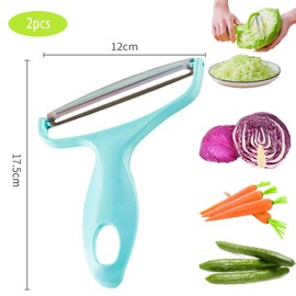2 Stück Kohlschneider, Gemüseschäler, Schäler Küche, Stainless Steel Gemüseschäler, Vegetable Peeler, Weithals Gemüseschäler, Julienne Schäler Für Grünkohl, Kohl, Karotten, Gurken (Grün + Blau)