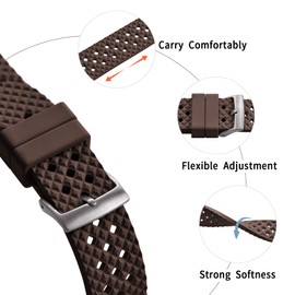 PTFULUOS 20 mm 22 mm Waterproof FKM/FPM Rubber Watch Bands for Men Women,Multiple Holes Adjustable and Breathable Quick Release Sport Replacement Watch Strap (Brown, 22MM)