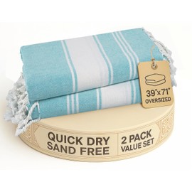 LANE LINEN Beach Towel 2 Pack, Oversized Beach Towel 39"x71", Lightweight Beach Essentials for Women, Large Pool Towel, Absorbent & Quick Dry, Sand Free Beach Towel - Aqua