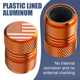 Tire Valve Stem Caps - 4 Pack Anti-Corrosion Premium Anodized Alloy Tyre Air Valve Caps American Flag for Car SUV Bike Orange