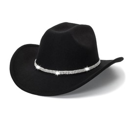 Vuqofkc Women/Men Western Cowboy Hat Cowgirl Hat Outdoor Wide Brim Fedora Hat Cowboys and Cowgirls with Buckle Belt (Black)