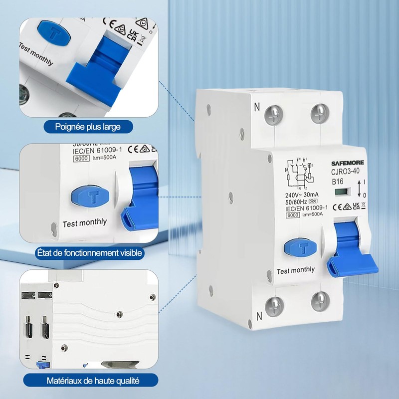 Fehlerstromschutzschalter RCBO 16 A 1P+N – Typ A 30 mA