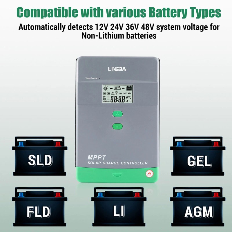 LINEBA 5200W 100A MPPT Solar Charge Controller 12V/24V/36V/48 - 100A