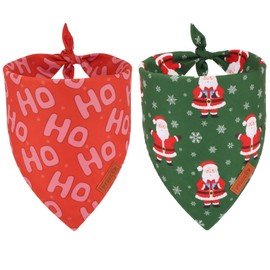 PTDECOR Christmas Dog Bandana, Xmas HOHO Santa Dog Bandana Reversible Holiday Dog Scarf, Triangle Dog Christmas Bandanas for Medium Large Dogs Pets (Red & Green, Large)