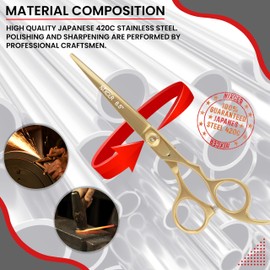Nixcer Hair Cutting Scissors -Sharp Razor Edge Blade Hair Shears Series - 6.5" with Fine Adjustment – Stainless Steel Hair Scissors Professional for Men, Women & Babies (Gold)