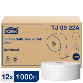 Tork Jumbo Toilet Paper Roll White T22, Universal, 2-ply, 12 x 1000', TJ0922A