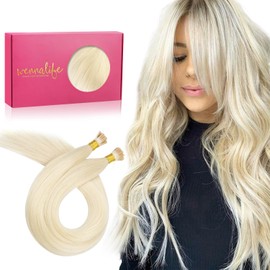 WENNALIFE I Tip Real Hair Extensions, 50 g, 50 Strands, 60 cm, Platinum Blonde Hair Extensions, Bonding Real Hair Extensions, Professional Hair Extensions, Invisible Straight Straight Real Human Hair