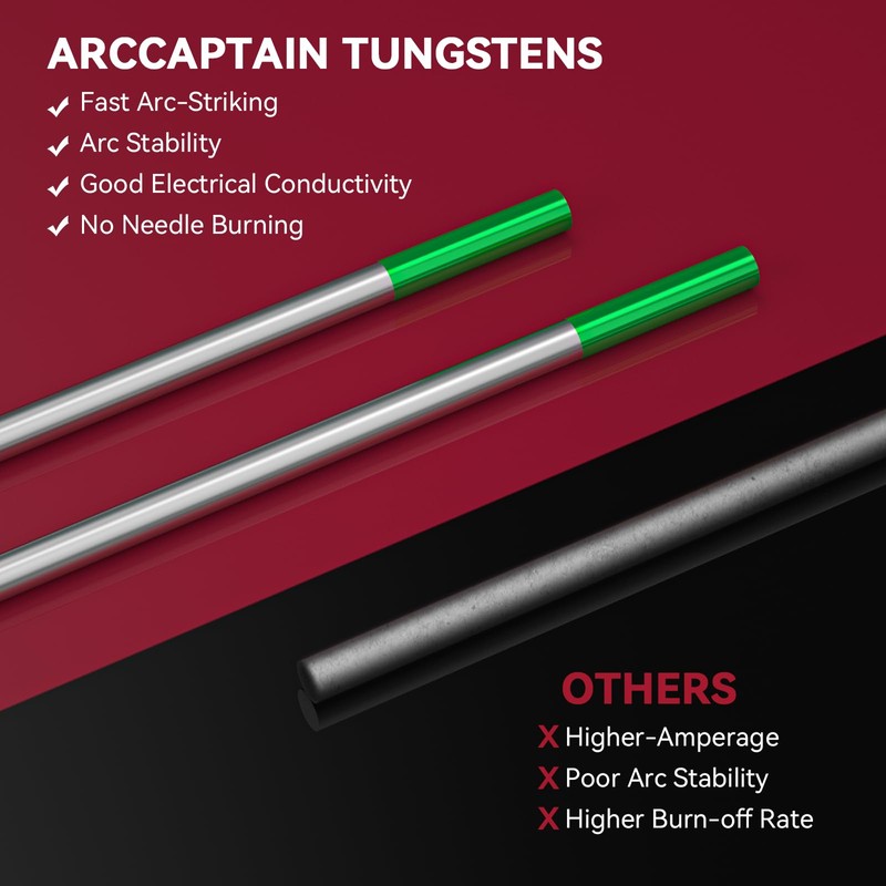 ARCCAPTAIN TIG Welding Tungsten Electrode 10-Pack 3/32"x 7"(Green - Pure