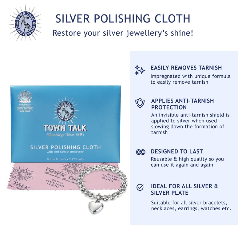 Town Talk Anti-Tarnish Silver Polishing Cloth for Silver Jewellery 12x17cm