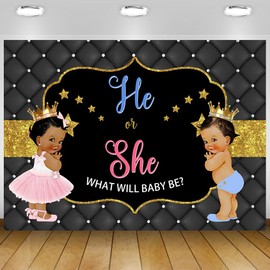 He Or She Gender Reveal Backdrop What Will Baby Be Photography Background Golden Glitter Stars Gender Reveal Backdrop Black Newborn Gender Reveal Banner Baby Shower Party Decorations 5x3Ft