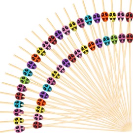 800 Pcs Cocktail Picks, 4.7 Inch Toothpicks for Appetizers, Bamboo Cocktail Sticks Skewers for Drinks, Desserts, Charcuterie, Christmas Party Fancy Toothpicks, Skull Mini Food Picks Decorative