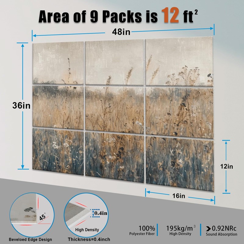 ENSEPST 9 Pack Wall Art Acoustic Panels,48" X 36"Sound Absorbing