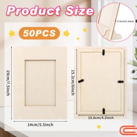 Geelin 50 Pack DIY Wooden Picture Frames for Crafts for 4 x 6 Inch Photos Unfinished Solid Wood Photo Picture Frames for Crafting DIY Painting Birthday Wedding Birthday