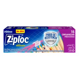 Bolsas de Plstico Reutilizables Ziploc para Congelar con Cierre Fcil, 1 Paquete con 15 Bolsas de Tamao Mediano                                        