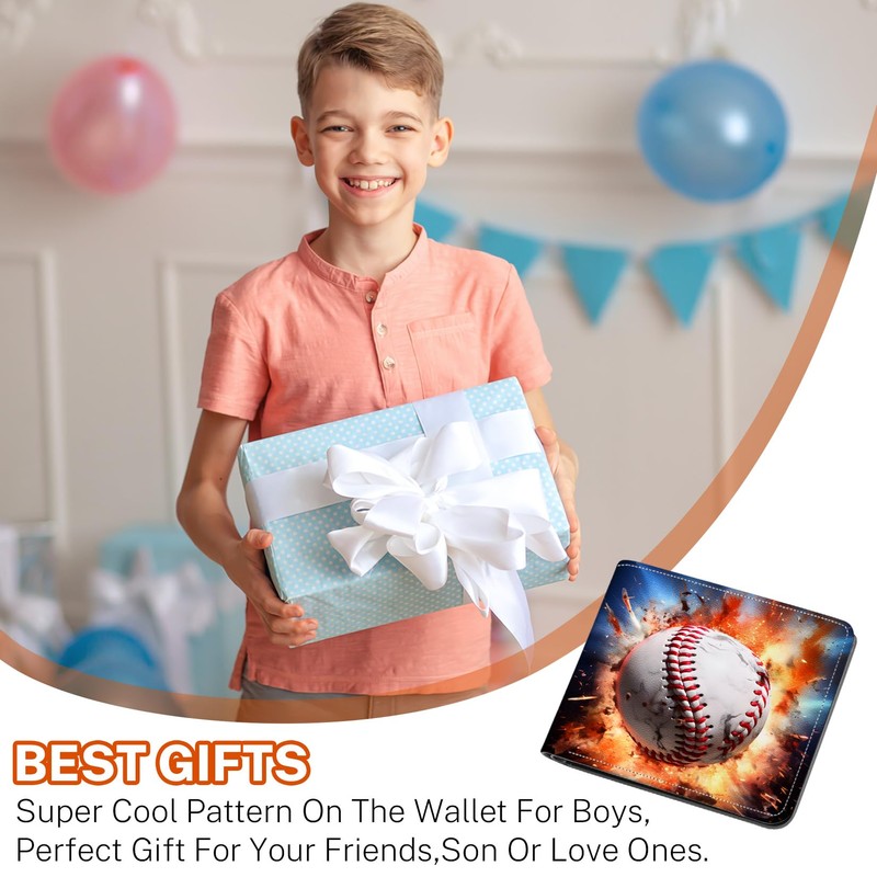Boys Wallet for Kids, Teen Boy Baseball Wallets 9-12 8-10