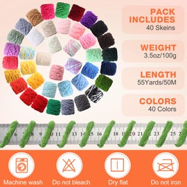 Buryeah 40 Skeins Soft Chenille Yarn for Crocheting 2187 Yards Multicolored Blanket Velvet Bulky Thick Fluffy Plush Fluffy Yarn for Hand Knitting DIY Rugs Scarf Gloves Stuffed Animals Bags(40 Colors)