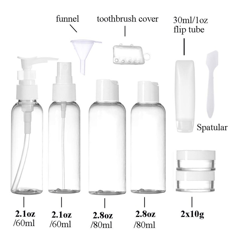 Travel Toiletry Bottles Leakproof, Portable Refillable Travel-Size Containers with TSA