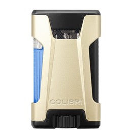 Colibri Rebel Double Jet Flame Butane Lighter, Windproof & Refillable, Cigar Enthusiast's Choice with Blue Fuel Window and Adjustable Flame (Matte Gold + Black)