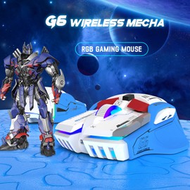 ATTACK SHARK G6 Gaming Mouse, Wired/Wireless/Bluetooth Tri Modes, 5 Adjustable DPI and 11 RGB Backlit, Rechargeable Silent Computer Gaming Mice for Windows/Android/MAC/iOS(White/Blue)