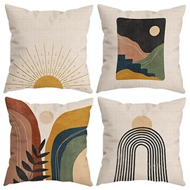 HUYAW Boho Throw Pillow Covers,Boho Pillow Cover,Boho Pillow Covers 18x18,Boho Sun Sunset Sunrise Rainbow Mountain Throw Pillows Covers,Boho Throw Pillow Cover for Bed Couch Room Sofa Decor Set of 4