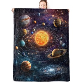 olpddz - Manta de franela con sistema solar, regalo para astrónomo, amantes de las galaxias, 60 x 50 pulgadas, mantas coloridas para el espacio exterior con planeta y sol, para recámara, sofá, sala de