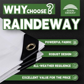 RAINDEWAY 12 Mil Heavy Duty White Tarp 6x10 Feet (2 Pack), UV Resistant, Waterproof, Weatherproof Poly Tarp with Metal Grommets and Reinforced Edges