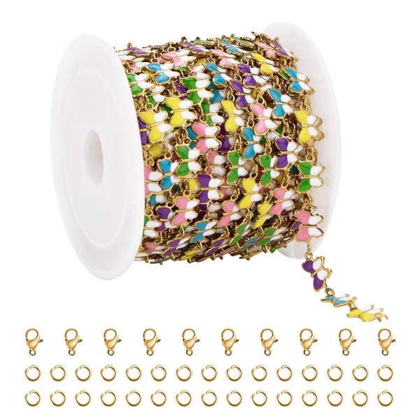 YOUBEIYEE 9.8 Feet Colorful Enamel Butterfly Chain for Jewelry Making