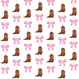 Humyoun 8 Pcs Boots or Bows Hanging Decoration Gender Reveal Party Decor Western Theme Garland Baby Shower Party Supplies Boots Or Bows Party Supplies Brown and Pink Boots Or Bows Banner