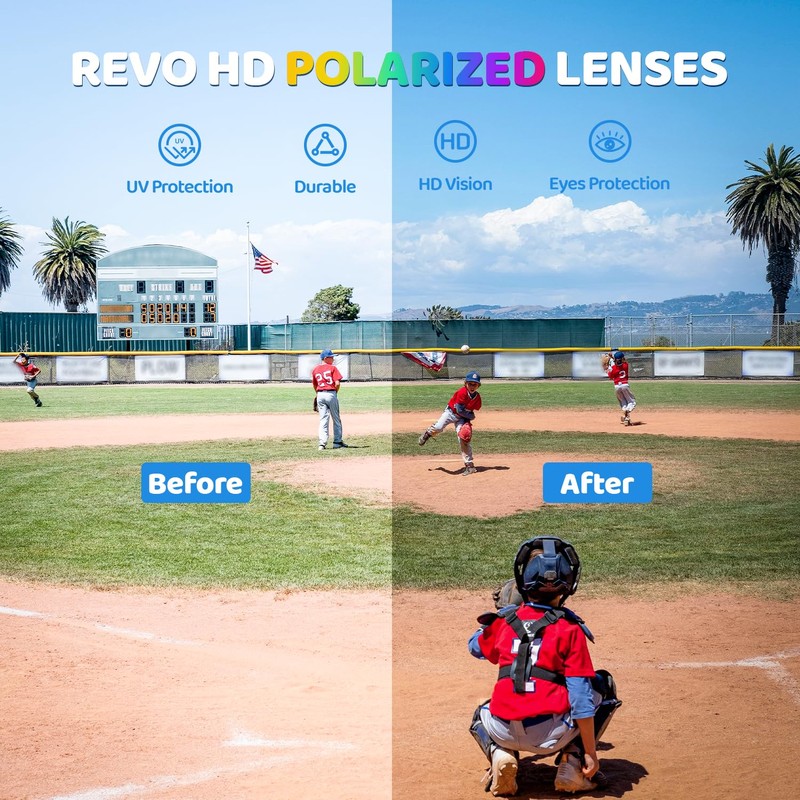 BangLong Kids Polarized Baseball Sunglasses, UV400 Sports Glasses Ages 8-16