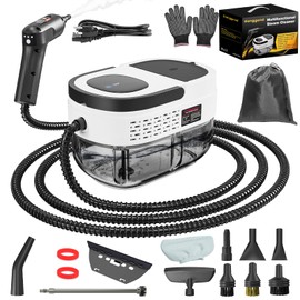 Ganggend Handheld Steam Cleaner, 2500W High Pressure Steam Machine, 1.6L Water Tank, 3 Levels Adjustable Handle, Portable Cleaning Steamer for Home, Car, Bed Bugs, Furniture, Couch, Grout (White)