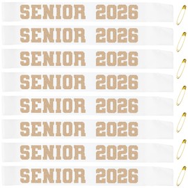 JXYCBZYing 8 Pcs White Senior 2026 Sashes with Champagne Gold Glitter Letters - Senior Sash Class of 2026, Graduation Celebration Cheer Sash, Class Competition Sashes, Graduation Party Supplies Favors