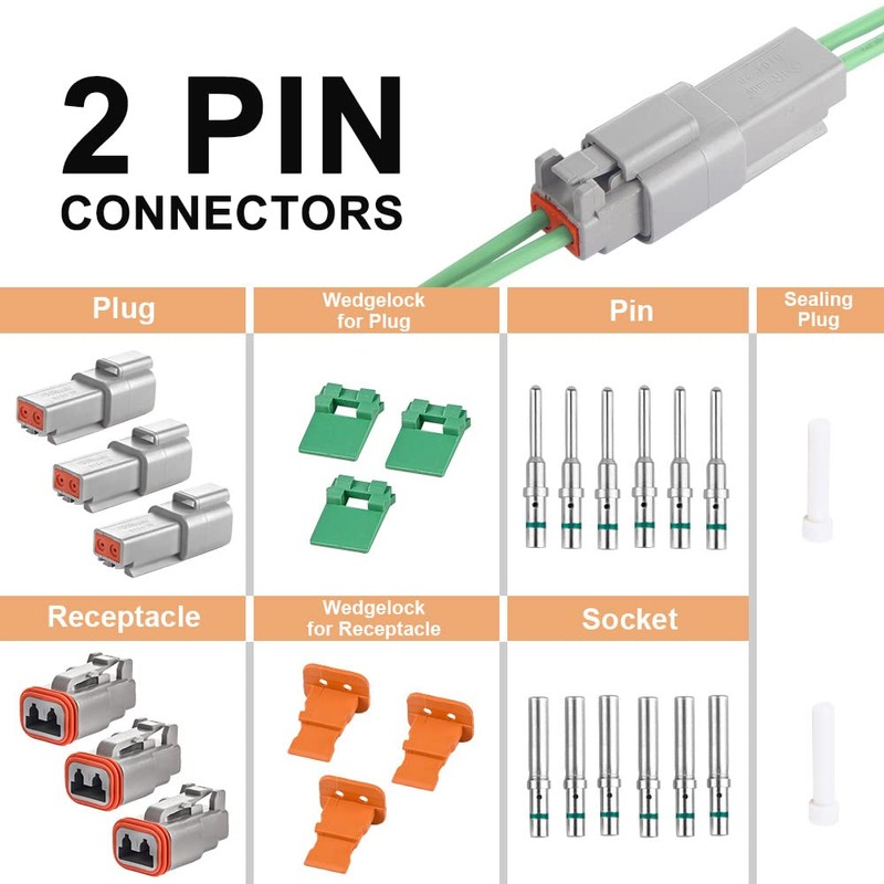 JRready ST6112 DT Connector 2 Pin Gray Waterproof Electrical Wire