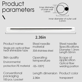 500pcs Fiber Optic Heat Shrink tubing Fusion Spliced Fiber Optic Cable Heat Shrink tubing Single Steel Needle 304 Stainless Steel PE Transparent Bare Fiber Protection Tube