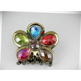 Perfect Hairstyle with Our Hair Accessories - Antiqued Gold Flower Hair Clip Barrette Claw Clamp Accessory Dark Gem Colors Fashionable Hair Accessory Hair Jewelry Accessories for Lady Women