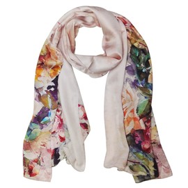 Wrapables Luxurious 100% Charmeuse Silk Floral Painting Long Scarf with Hand Rolled Edges, Roses in Bloom
