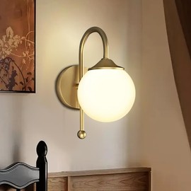 ABTTOI Gold Wall Light Fixture with Globe Lampshade, Mid Century Wall Sconce, Brass Wall Mounted Lamp for Living Room Hallway Bedroom
