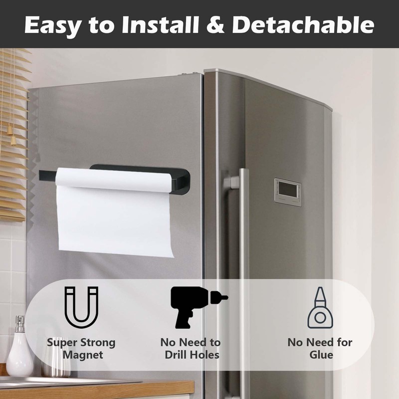 X-BLTU 2 Pcs Black Kitchen Roll Holder Wall Mounted, Magnetic