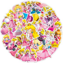 50 Pcs Princess Peach Stickers, Waterproof Stickers for Water Bottles Vsco Laptop Skateboard Phone Computer, Christmas Gifts for Boy Girl Teens Kids (Princess Peach)