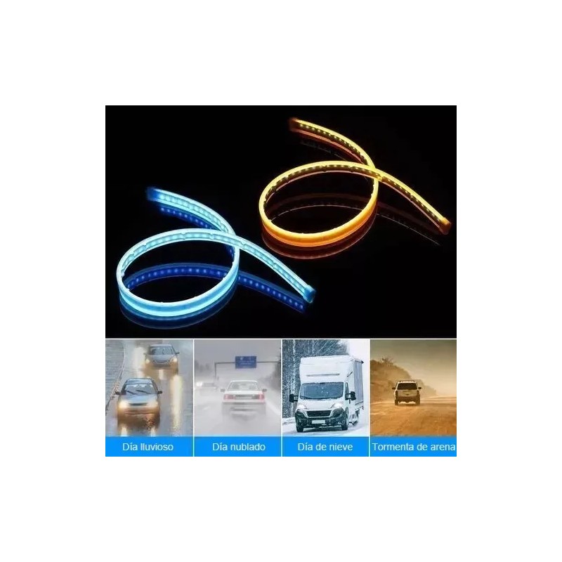 PUNKZZ Par Tira Led Drl 60cm Azul Hielo Direccional Secuencial