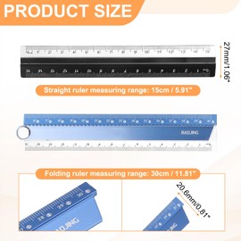 sourcing map Folding and Straight Ruler Kit 30/15cm Metric Aluminum Alloy Plastic Protractor Foldable Angle Rulers for Home Classroom Office, Light Blue
