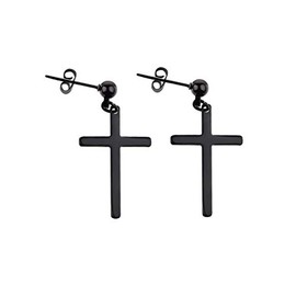 JOYID 316L Stainless Steel Cross Dangle Earrings Hypoallergenic Religion Jewelry for Women Men-Black