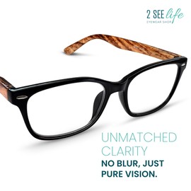 Black Wood Tone Reading Glasses Men & Women with Unique Style & Sturdy Made - Strong Spring Hinge Readers for Women & Men - Trendy for all Face Shapes High End Fashion Reading Glasses - Cheaters 1.25