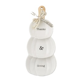 Mud Pie Thanksgiving Pumpkin Triple Dip Serving Set, White, dish 14.5" x 6" | fork 5.5"