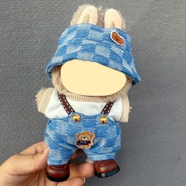 17cm Doll Clothes Set(No Doll), Kawaii Dress Fashion Hat Overalls Outfit Set, Cute Accessories Suit for Plush Doll