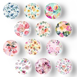 12pcs Fridge Magnet Glass Strong Magnetic Refrigerator Magnet,Colorful Flowers Fridge Magnets Decoration for Crafts,Fridge Magnets for Kitchen, School,Office Whiteboard, Cabinet and Dishwasher