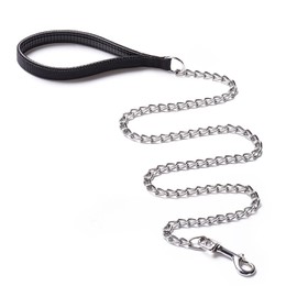 6FT Heavy Duty Dog Leash, Metal Dog Leash Dog Chain with Comfortable Handle, Soft Padded Leather Handle Lead, Premium Chain Heavy Duty Dog Leash for Large&Medium Size Pets Walking